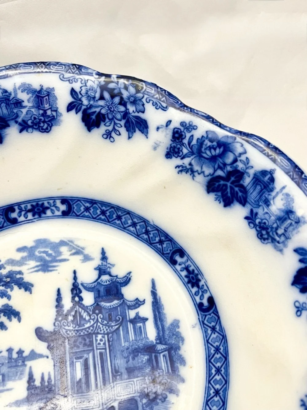 Royal Doulton Burslem Blue Flow Porcelain Bowl, Madras Pattern, Antique EUC